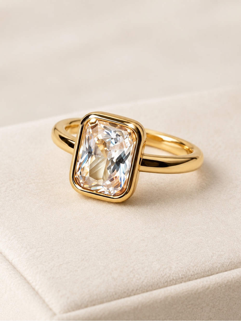 Gold Ring with Rectangular Clear Stone - Women's Fashion Ring